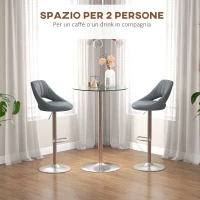 HOMCOM Tavolo Alto da Bar Moderno Rotondo con Base in Acciaio e Piano in Vetro, Ø70x102cm, Trasparente(m-4)