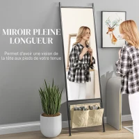HOMCOM Miroir rectangulaire pleine longueur avec pochette de rangement, à poser ou à fixer au mur, 56L x 190H cm - noir(m-4)