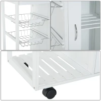 HOMCOM Chariot de service desserte de cuisine à roulettes multi-rangements 70L x 37l x 85H cm plateau bois massif bambou pin blanc(m-5)