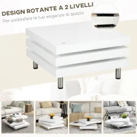 HOMCOM Tavolino da Caffè da Salotto e Studio, a 3 Livelli in MDF con 2 Piani Rotanti, 60x60x33.5 cm, Bianco(m-5)