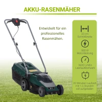 Durhand Akku-Rasenmäher mit 32 cm Schnittbreite 30-Liter-Grasfangkorb Höhenverstellung mit 2,5-Ah-Akku und Ladegerät 120 x 38 x 98 cm(m-4)