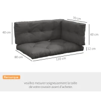 Outsunny Ensemble de 3 coussins d'extérieur pour banquette canapé 1 coussin d'assise 1 coussins de dossier et 1 coussin latéral(m-3)