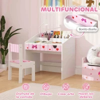 AIYAPLAY Juego de Escritorio y Silla para Niños de +3 Años con Cajón Extraíble y Compartimento Rosa y Blanco(m-4)