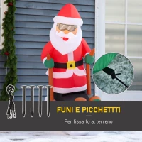 HOMCOM Babbo Natale Gonfiabile sugli Sci 124cm con 2 Luci LED e Gonfiatore, Decorazione Natalizia da Esterno(m-7)