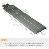 Outsunny Cojín para Tumbona de Exterior 198x53x5 cm Desenfundable y Lavable con Reposacabezas Extraíble Colchoneta Plegable de Algodón Cojín SOLO para Silla Reclinable de Jardín Gris(m-3)