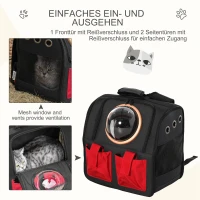 PawHut Haustier Rucksäcke mit transparentem Fenster faltbar Gepäckträger Transporttasche Oxford-Gewebe PE EVA Schwarz+Rot 38 x 24 x 38cm(m-6)
