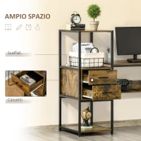 HOMCOM Scrivania Pc con Scaffale e Cassetti in Legno Truciolato e Metallo, 140x50x110cm(m-4)