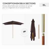Outsunny Parasol Droit parasol de jardin double toit Hexagonal Bois Polyester Haute densité 3 x 2 m Chocolat(m-4)