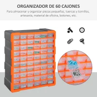 DURHAND Armario Organizador de Herramientas con 60 Cajones Tipo Estantería DIY Caja Cajonera de Herramientas 38x16x47,5 cm Naranja(m-6)