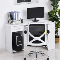 HOMCOM L-Shaped Corner Computer Desk w/ 2 Shelves Wide Worktop Keyboard Tray Drawer & CPU Stand Home Office Study Bedroom Furniture White(m-7)