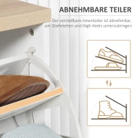 HOMCOM Schuhschrank mit 3 Kippfächern, 12 Paar Schuhe, verstellbare Einlegeböden, Natur + Weiß(m-6)