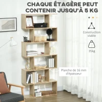 HOMCOM Bibliothèque étagère Zig zag Design Contemporain 80L x 23l x 192H cm 6 Niveaux Coloris chêne Clair(m-6)