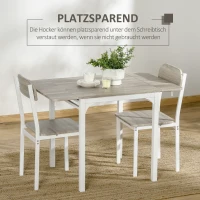 HOMCOM 2-teilige Sitzgruppe, Klappbarer Esstisch mit 2 Stühlen, Klapptisch, 110 cm x 70 cm x 75 cm, Weiß + Natur(m-6)