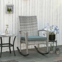 Outsunny Schaukelstuhl Schwingsessel Gartenstuhl mit Kissen, Polyrattan+Metall, Grau, 66 x 88 x 98 cm(m-2)