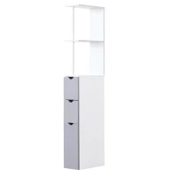 HOMCOM Columna de Baño Moderno Mueble Auxiliar de Baño con 2 Estantes 2 Cajones y 1 Puerta Antivuelco 15x33x136,5 cm Blanco(m-11)