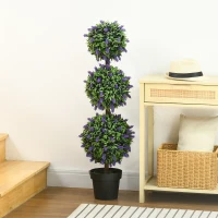 HOMCOM Set of 2 Artificial Plants, Lavender Flowers Ball Trees with Pot, for Home Indoor Outdoor Decor, 110cm(m-6)