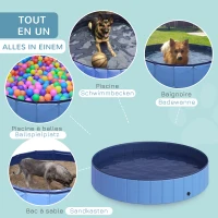 PawHut Hundebadewanne faltbar Badewanne Hundepool Plantschbecken Swimmingpool Wasserbecken für Hunde und Katzen Schwimmbecken Kunststoff+Holz Blau Ø120 x H30 cm(m-4)