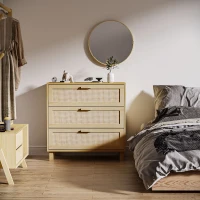 HOMCOM Kommode, Sideboard, Rattandekor, 3 Schubladen, robust, 80x40x80cm, Holzoptik(m-4)