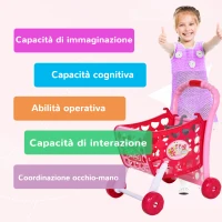 HOMCOM Carrello della Spesa per Bambini In Tre Modalità per Bambini +3 Anni, Carrello Giocattolo per Bambini con 38 Accessori Inclusi, Suoni e Luci Divertenti, Rosa(m-6)