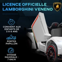 HOMCOM Voiture électrique licence Lamborghini Veneno 12V pour enfants avec portes papillon télécommande musique blanc(m-4)