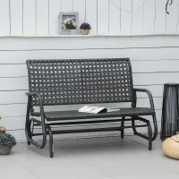 Outsunny Polyrattan Schaukelstuhl 2-Sitzer Gartenbank mit Rückenlehne Schaukelbank für 2 Personen Gartenschaukel Outdoor Bank Sitzbank für Garten Terrasse Park 70 x 120 x 84 cm Grau(m-2)