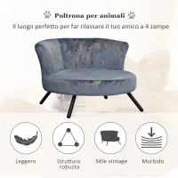 PawHut Divano per Cani di Piccola Taglia e Gatti con Rivestimento in Velluto Blu e Oro(m-4)