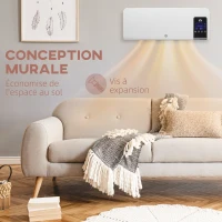 HOMCOM Radiateur soufflant mural chauffage céramique PTC - 1000 W / 2000 W oscillation minuterie avec télécommande blanc(m-8)