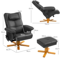 HOMCOM Massagesessel mit Hocker, verstellbare Lehne, USB-Ladeport, Lederoptik, bis 150 kg, Schwarz(m-3)
