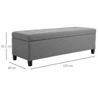 HOMCOM Linen Storage Ottoman, End of Bed Bench, Padded Footrest Seat with Tufting Design, Hinged Lid and Wood Frame 125L x 49W x 41.5H cm Grey(m-3)