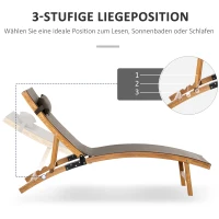Outsunny Sonnenliege inklusive Kopfkissen, verstellbare Rückenlehne, wetterbeständig, Massivholz, Braun + Natur(m-6)