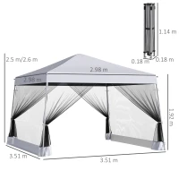 Outsunny Outdoor Garden Pop-up Gazebo Canopy Tent Sun Shade Event Shelter Folding with Adjustable Height, Mesh Screen Side Walls 3.5 M × 3.5 M Base / 3 M × 3 M Top, White(m-3)