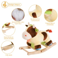 HOMCOM Cheval à bascule vache à bascule rembourrage coton grand confort peluche courte douce bois peuplier jaune marron(m-3)