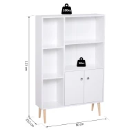 HOMCOM Estantería para Libros Librería de Madera 5 Estantes 2 Puertas Biblioteca Organizador para Hogar y Oficina 80x23,5x123cm(m-3)