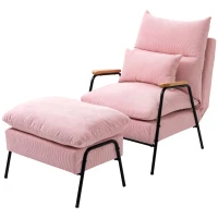 HOMCOM Sillón de Relax con Reposapiés Sillón Reclinable con Respaldo Ajustable Tapizado en Pana 68x91,5x88 cm Rosa(m-11)