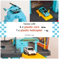 HOMCOM 5-Level Car Parking Garage Toy Race Tracks Car Ramp Set Toddler Car Games w/ Cars & Helicopter Elevator Gas Station Car Repair Station for 3-6 Years Old(m-5)