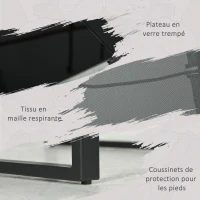 Outsunny Salon de jardin 5 pièces 2 places avec 2 fauteuils, 2 repose-pied et 1 table, métal noir, assise tissu mesh gris(m-5)