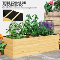 Outsunny Jardinera de Madera con 3 Zonas de Cultivo y Forro Ideal para Verduras Hierbas y Flores 140x60x40cm Natural(m-4)