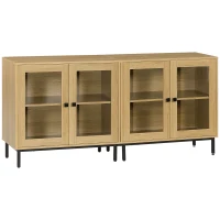 HOMCOM Buffet cuisine lot de 2 avec double portes vitrées et étagère ensemble ou séparément pieds métal 160 x 40 x 76 cm(m-1)