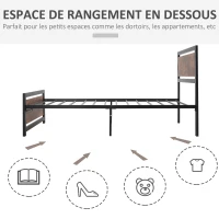 HOMCOM Cadre de lit en acier lit simple 97 x 195 x 103 cm compatible matelas 90 x 190 cm aspect bois avec veinage(m-5)