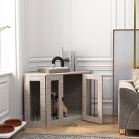 PawHut Dog Crate Furniture Side Table, with Cushion, 104 x 55 x 63cm - Walnut Brown(m-8)