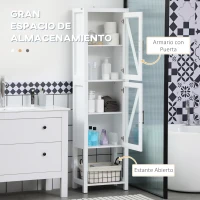 kleankin Columna de Baño Estantería para Baño con 2 Puertas Estantes Ajustables Armario Alto tipo Vitrina 45x30x170 cm Blanco(m-3)