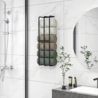 HOMCOM Toallero de Pared con 3 Barras y Marco de Metal Soporte de Toallas para Hotel 21x12x74 cm Negro(m-2)