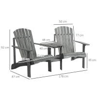 Outsunny Adirondack Gartenstuhl mit Tisch und Schirmloch 2 Sitzer Gartensessel Sitzgruppe Gartenmöbel für Balkon Massivholz Grau 178 x 87 x 92 cm(m-3)