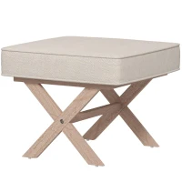 HOMCOM Moderner Fußhocker, Gepolsterter Hocker mit weichem Sitz, Kautschukholzbeine, für Wohnzimmer, Schlafzimmer, Beige(m-1)