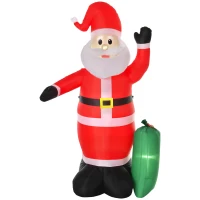 HOMCOM Papá Noel Inflable con Saco de Regalos Santa Claus Hinchable con Luces e Inflador148x85x240 cm Multicolor(m-11)
