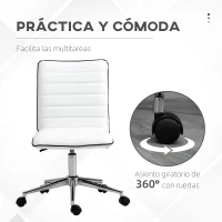 Vinsetto Silla de Oficina Sin Reposabrazos con Altura Ajustable Respaldo Tapizado en Piel Sintética 47x57x76,5-86,5 cm Blanco(m-5)