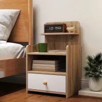 HOMCOM Multi-Storage Bedside Table - White/Wood-Effect(m-10)