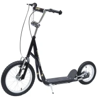 HOMCOM Patinete 135x58x92-100 cm 2 Ruedas 16/12 pulgadas con 2 Frenos Scooter + Caballete Negro(m-1)