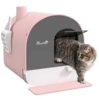PawHut Arenero para Gatos Caja de Arena Cerrada para Gatos con Bandeja Extraíble Pala y Filtro 43x44x47 cm Rosa