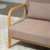 HOMCOM 2-er Sofa, 2-Sitzer, kleines Sofa, Retrodesign, 2 Kissen, Kautschukholz, Braun + Natur(m-8)